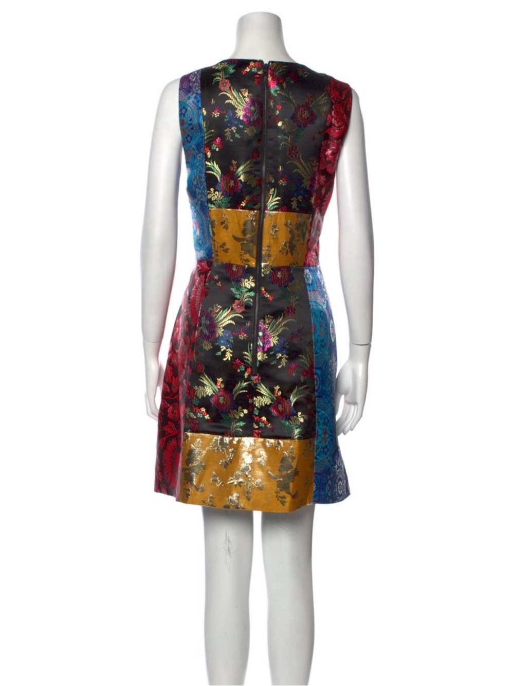 Alice + Olivia Multicolor Floral Patchwork Brocade Sleeveless A-line Dress - Picture 3 of 3